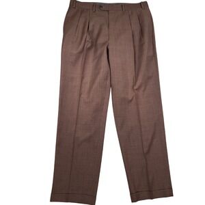 Lauren Ralph Lauren Pants Mens 36W 32L Brown Plaid Houndstooth Pleat Wool Dress